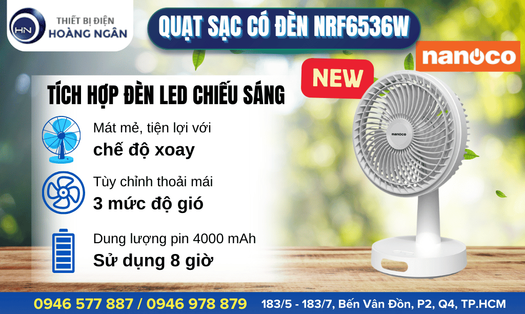 Quạt sạc điện có đèn Nanoco NRF6536W