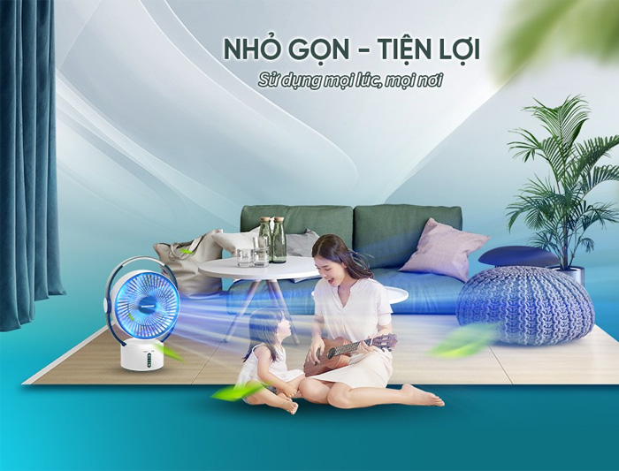 Quạt tích điện là một thiết bị điện làm mát được tích hợp thêm bộ sạc