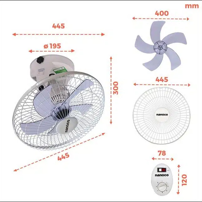 Quạt đảo trần Nanoco NOF1609 màu xám trắng