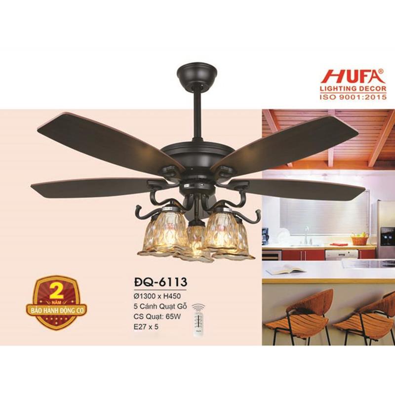 Quạt đèn trần Hufa ĐQ-6113 cánh gỗ