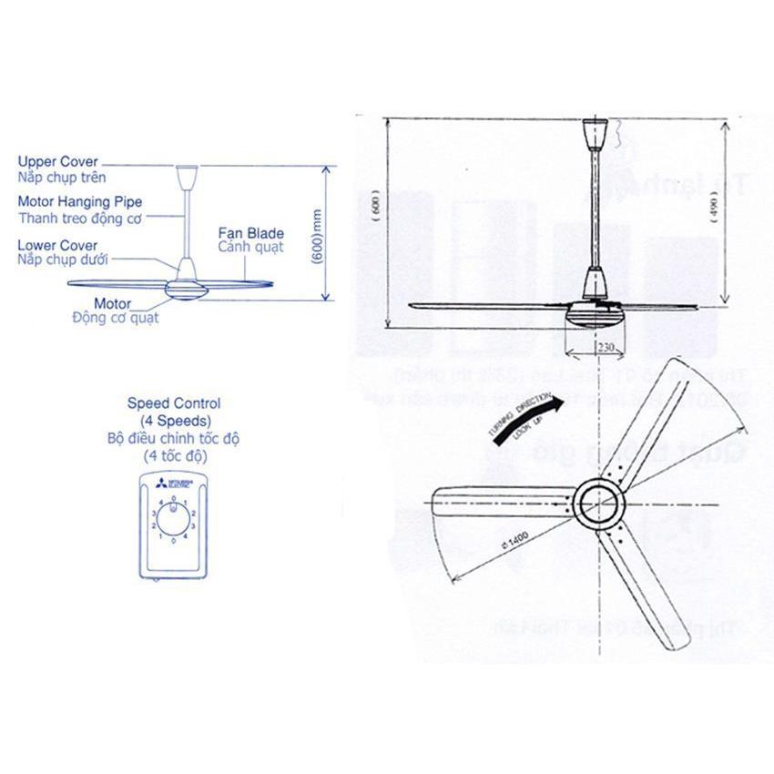 Quạt trần Mitsubishi C60-GW/C60-GY 3 cánh