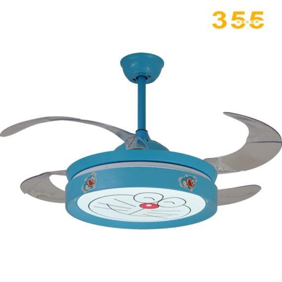 Quạt trần đèn giấu cánh 355 DECOR QT2794 hình mèo Doreamon