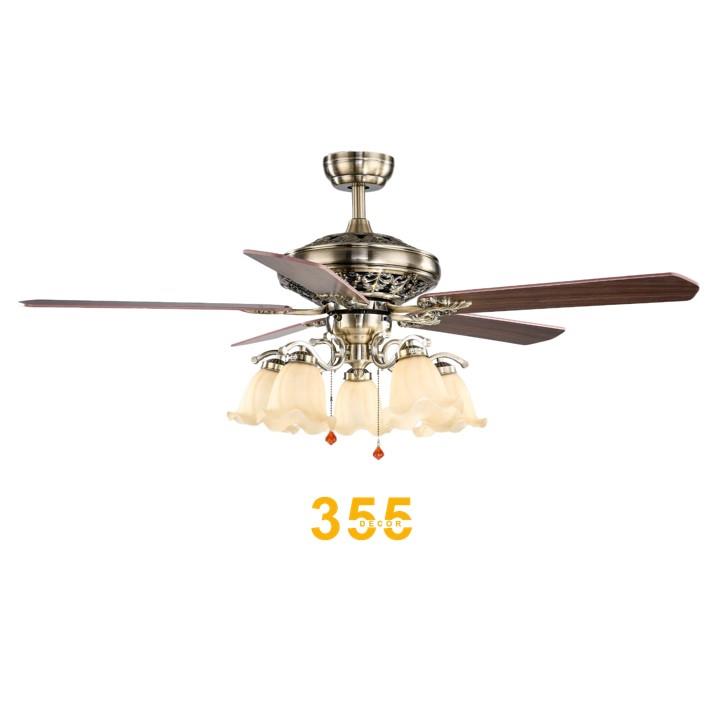 Quạt đèn trần 355 DECOR QT5213 cánh gỗ