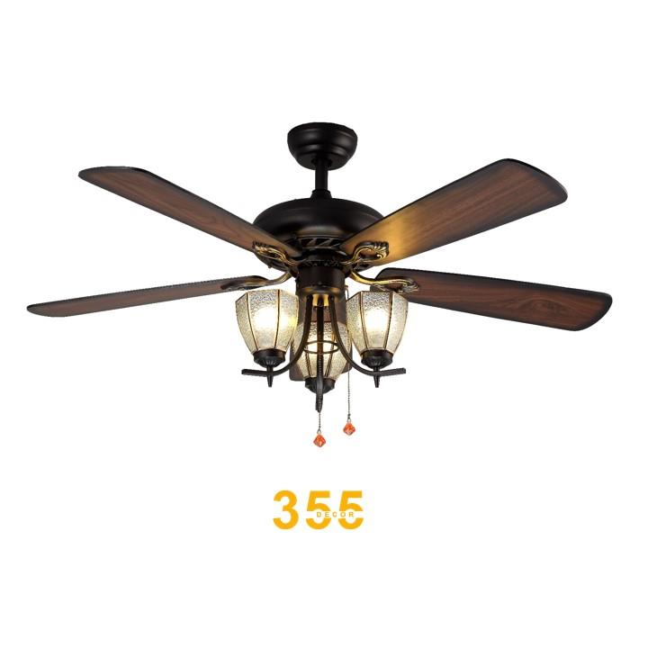 Quạt đèn trần 355 DECOR QT5218 cánh gỗ