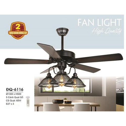 Quạt đèn trần Hufa ĐQ-6116 cánh gỗ ĐQ-6116