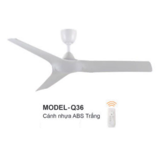 Quạt trần Euroto MODEL-Q36 3 cánh nhựa ABS trắng MODEL-Q36