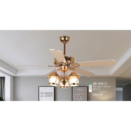 Quạt đèn trần Sano QĐ 7926/5 cánh gỗ QĐ 7926/5