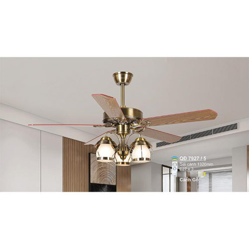 Quạt đèn trần Sano QĐ 7927/5 cánh gỗ QĐ 7927/5