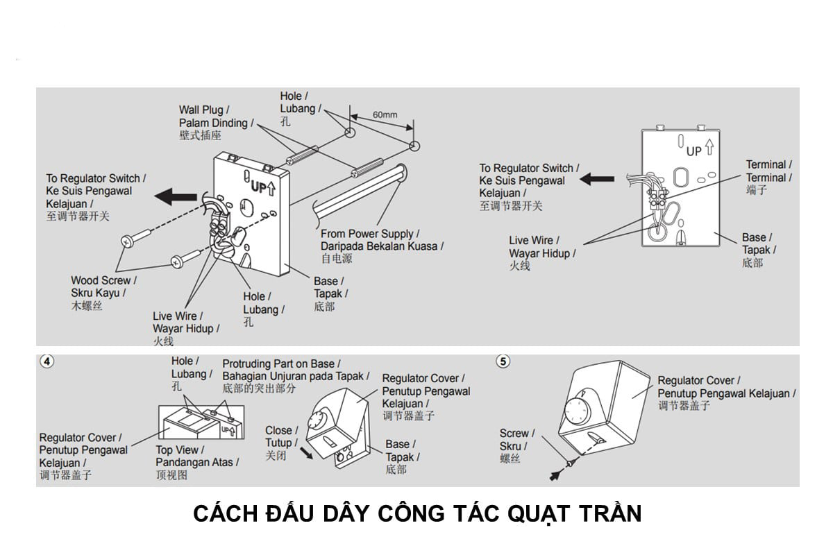 Cách đấu dây công tắc quạt trần