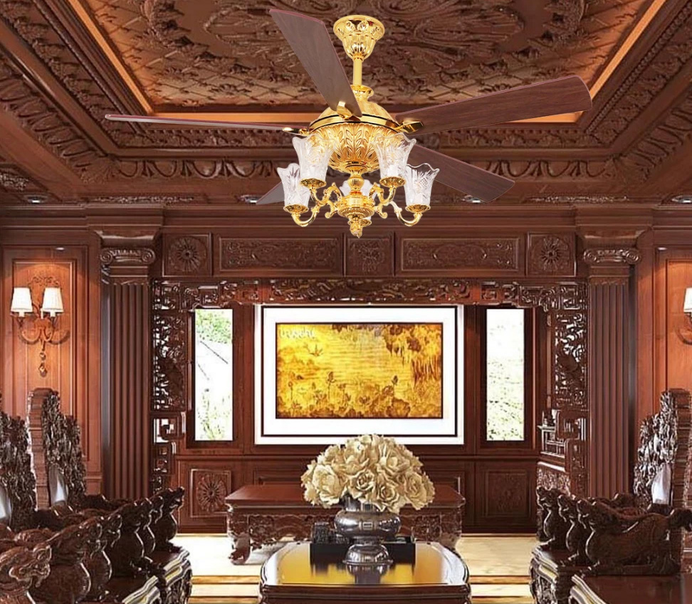 Quạt trần đèn cánh gỗ biệt thự, nhà vườn